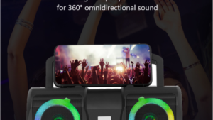 KISONLI-K1 K1 Portable Bluetooth 5 Bass Stereo Speaker Kisonli K1 Portable Bluetooth 5.0 Bass Stereo Speaker | 9 RGB Light Modes | Rechargeable Karaoke Music Player with Handle Phone Cradle | Supports USB