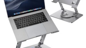 [Adjust your laptop to any position] with the 360-degree rotating base Ease collaborate