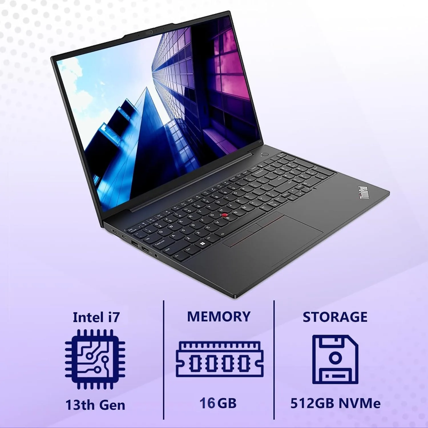 21JN00CKGR Lenovo ThinkPad E16 Laptop i7 13th Gen Lenovo ThinkPad E16 Laptop i7 13th Gen Intel Core i7-13700H / 16inch WUXGA / 512GB SSD / 16GB RAM / Shared Intel Iris Xe Graphics / Dos / English & Arabic Keyboard / Graphite Black – [21JN00CKGR]