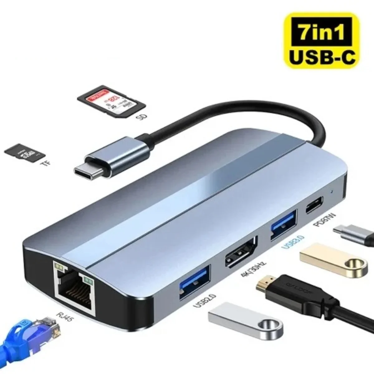 Docking Station Multifunctional 8-in-1 4K HDMI Docking Station Gigabit Ethernet  Type-c Hub to USB3.0+USB2.0+SD+TF+RJ45(100Mbps)+HDMI+PD87W   4K HDMI Gigabit Ethernet Type-c Hub