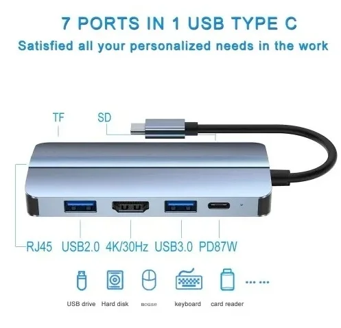 Docking Station Multifunctional 8-in-1 4K HDMI Docking Station Gigabit Ethernet  Type-c Hub to USB3.0+USB2.0+SD+TF+RJ45(100Mbps)+HDMI+PD87W   4K HDMI Gigabit Ethernet Type-c Hub