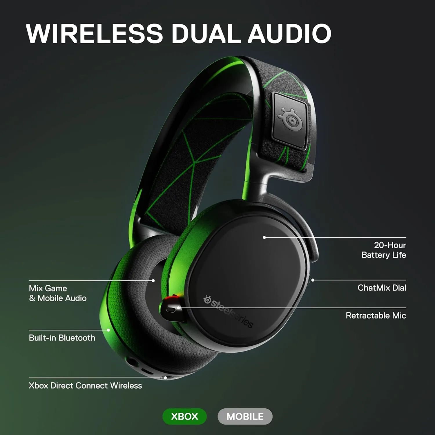 ARCTIS-9X-WIRELESS SteelSeries Arctis 9X Wireless Gaming Headset SteelSeries Arctis 9X Wireless Gaming Headset – Integrated-Xbox Wireless + Bluetooth – 20+ Hour Battery Life – for-Xbox One and Series X