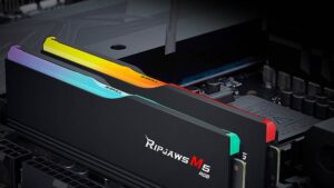 F5-5600J4645A32GX2-R Ripjaws M5 RGB DDR5 RAM Kit 64GB 5600 MHz CL46 G.SKILL Ripjaws M5 RGB Series DDR5 RAM Kit 64GB (2 x 32GB) 5600 MHz 288-Pin CL46 1.10V (PC5 44800)  Intel XMP 3.0 Desktop Memory Model - BLACK F5-5600J4645A32GX2-RM5RK