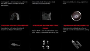 BLOODY-GR370 bloody GR370 GAMING WIRELESS HEADSET RGB bloody GR370 GAMING WIRELESS HEADSET - 3 Mode Connectivity ① 2.4GHz Wireless ② Bluetooth v5.3 ③ 3.5mm Wired Audio - Noise Cancelling Uni-Directional Mic - 7 Color Backlit - Up to 12m Operating Range - Sports Black