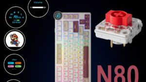 RKN80-PEARLY-RED Red Switch Low Profile Mechanical Keyboard RK ROYAL KLUDGE N80 Low Profile Mechanical Keyboard w/Smart Display Screen & Knob