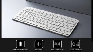 B1P-K8 WHITE Compact Keyboard Wireless Wired Keychron B1 Pro Lightweight Ultra-portable Compact 75% Keyboard with 2.4 GHz / BT / Type-C Wired Connectivity ; Extended Battery Life ; 12 Multimedia Keys & Quick Emoji Access ; Concave Ergonomic Keys  ; Supports macOS / Windows / Linux 