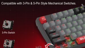 BLOODY-S87 BLOODY S87 RGB Mechanical Keyboard Red Switch BLOODY S87 RGB Mechanical Keyboard with BLMS Quiet Red Plus Switch ; 1 ms Key Response ; Hot-Swappable  ; 87-Key Style Keyboard ; 7 Game Modes Storage ; 4M Onboard Memory  ; N-Key Rollover  ; 1.8 meters USB Cable .