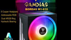 BOREAS-M1-610 GAMDIAS BOREAS M1-610 ARGB CPU Air Cooler GAMDIAS BOREAS M1-610 ARGB CPU Air Cooler with 6 Heat Pipes & 120mm PWM Fan (Up to 180W TDP) - Dual ARGB Ring - Hydraulic Bearing - for Intel LGA1700/1200/115X