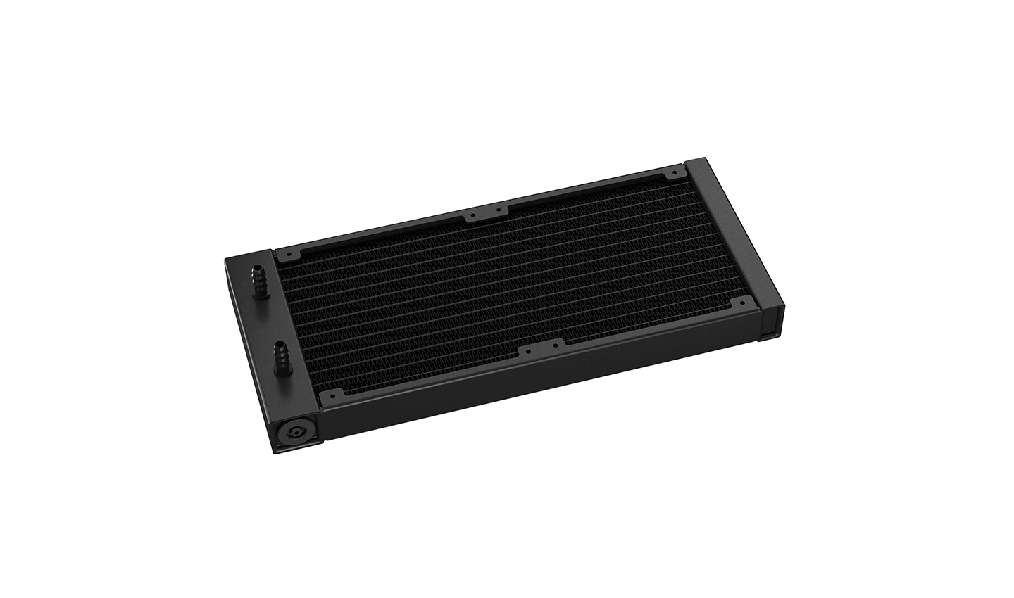 LT520 AIO cooler radiator measures 282*120*27mm with 13 rows of fins and fin density about 24 fins per inch to realize the heat dissipation efficiently with two 120mm DeepCool FK120 fans for better heat dissipation