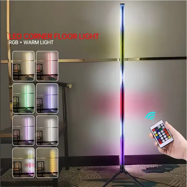 LED-CORNER-FLOOR Smart RGB LED Floor Lamp with Remote Control 103CM RGB LED Floor Lamp with Smart Remote Control ; RGB + Warm White ; USB DC 6V 1A ; Smart Control Via Tuya APP or Included Remote Control ; 5W Power Consumption