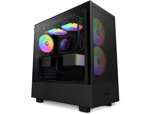 NZXT H5 Flow RGB Compact ATX Mid-Tower PC Gaming Case – CC-H51FB-R1 - High Airflow Perforated Front Panel – Tempered Glass Side Panel – Cable Management – 2 x F140 RGB Core Fans – Black