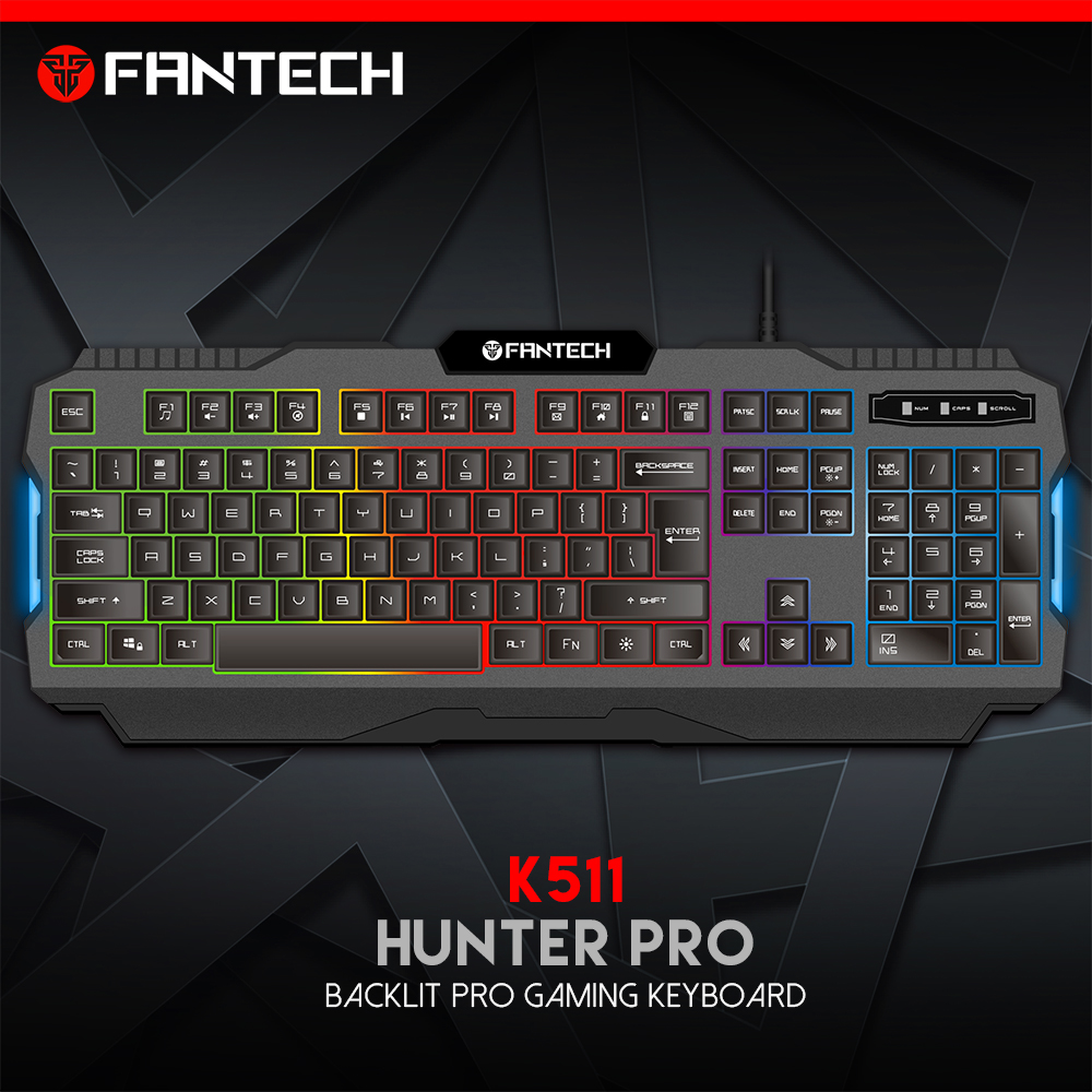 FANTECH K511 Hunter Pro Backlit Pro Gaming Keyboard - one mode RGB Rainbow BACKLIT  - 12 keys Media Keys - 19 Keys Anti-Ghosting - SUPPORTS Windows Vista