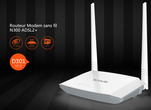 TENDA-D301-V4 TENDA D301 All In One ADSL2 Modem Router TENDA D301 All-In-One ADSL2+ Modem Router & 4 Port Switch Access Point and USB Port - up to 300 Mbps - WPA/WPA2  Protection - Network Products Access Point ADSL