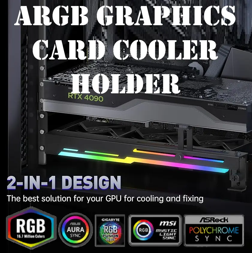 ASIAHORSE-GCCH2-B  ARGB Graphics Card Cooler Holder 3 Fans AsiaHorse Graphics Card Cooler with ARGB 5V 3Pin LED and Three 80mm Fans