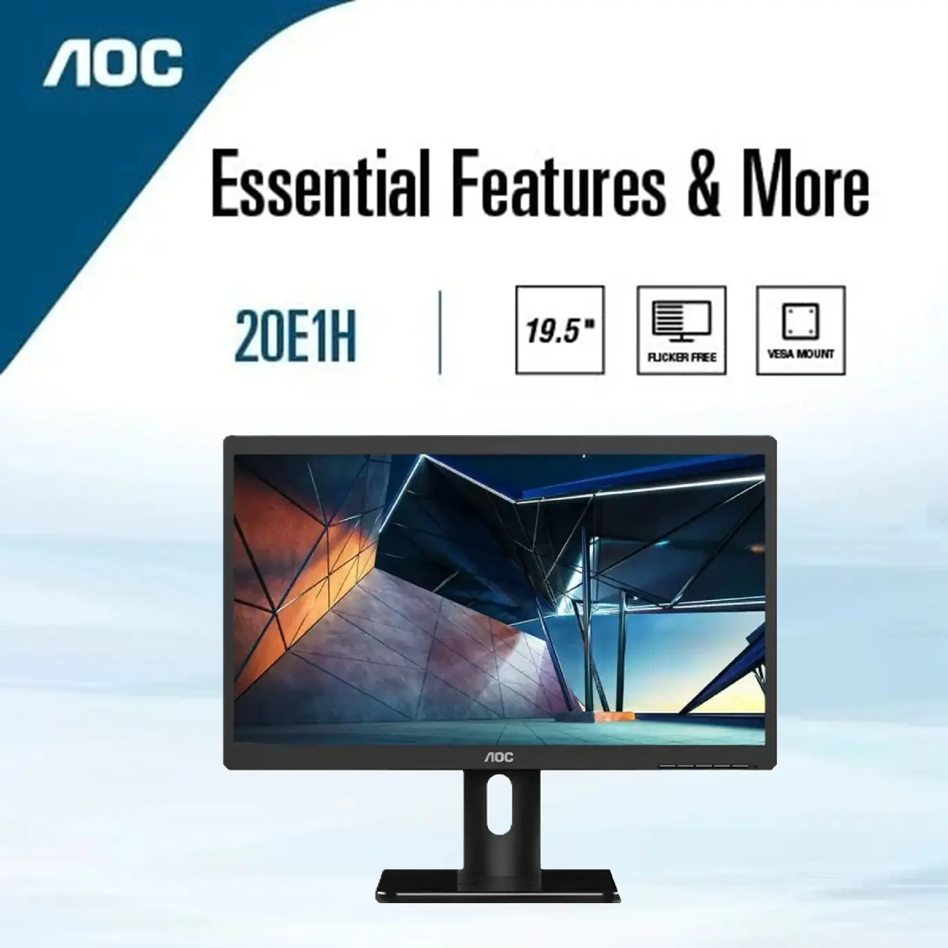 20E1H/89 AOC 20E1H 20 inch HD Flicker-Free Monitor AOC 20E1H 19.5” Flicker-Free Monitor with Low Blue Mode