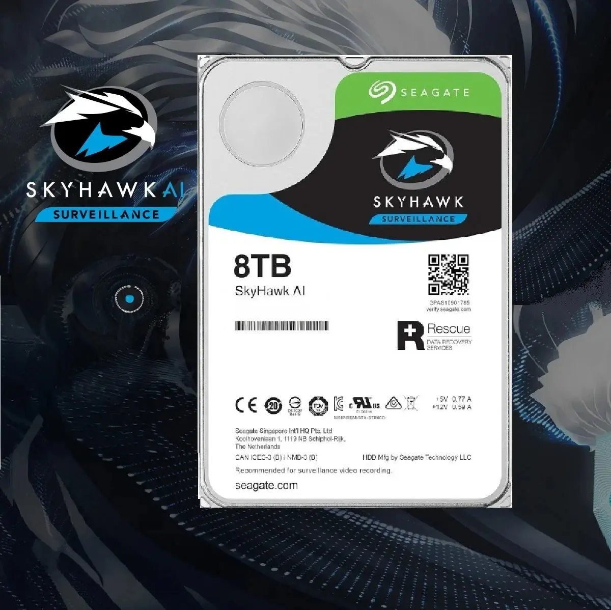 ST8000VE001 Seagate Skyhawk AI SUREVEILLANCE 8TB HDD Seagate Skyhawk AI SUREVEILLANCE 8 TB Hard Drive - 3.5 Internal HDD - SATA (SATA/600) - Network Video Recorder