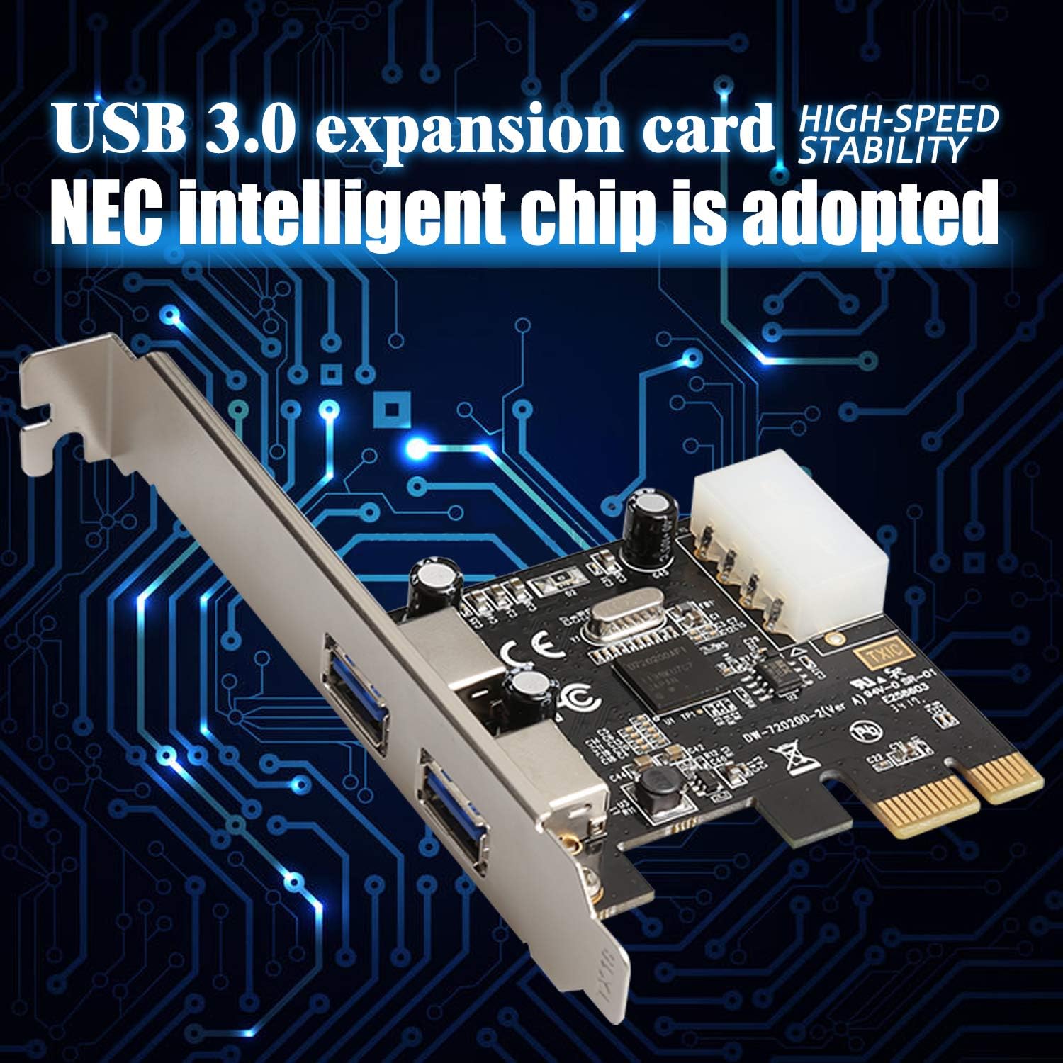 SPB047 PCI-E Expansion Card with 2 USB Ports 5Gbps 2 Port PCI Express Adapter - USB 3.0 x 2 PCI-E Expansion Card Controller with 4-Pin IDE Connector SuperSpeed 5Gbps with UASP - LP4 Power