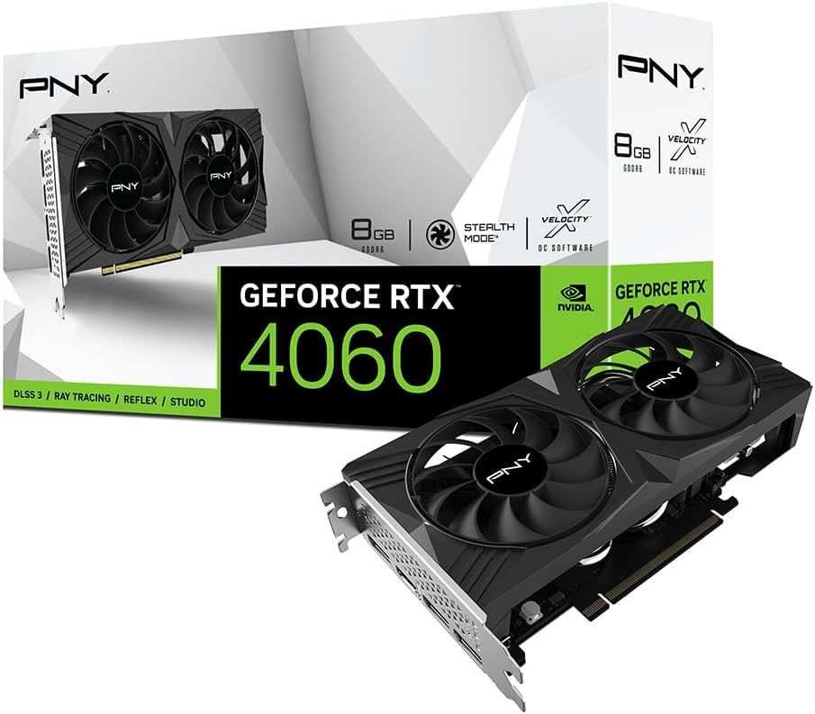 VCG40608DFXPB1 PNY RTX 4060 8GB Verto Dual Fan Graphics Card PNY GeForce RTX™ 4060 8GB Verto™ Dual Fan Graphics Card NVIDIA DLSS 3 (128-bit