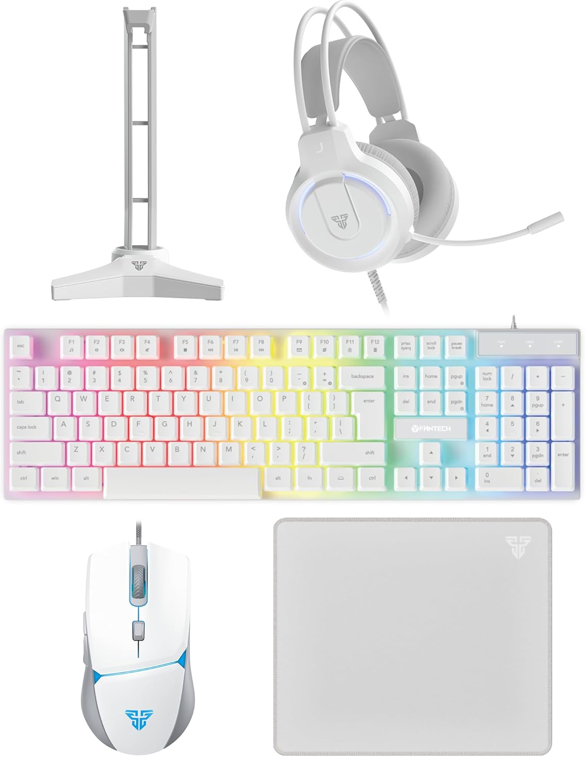 FAN-P51-WHITE FANTECH P51 5 in 1 WHITE Power Bundle FANTECH P51 PC Gamer Basic 5 in-1 Gaming Set Gaming Keyboard and Mouse Combo