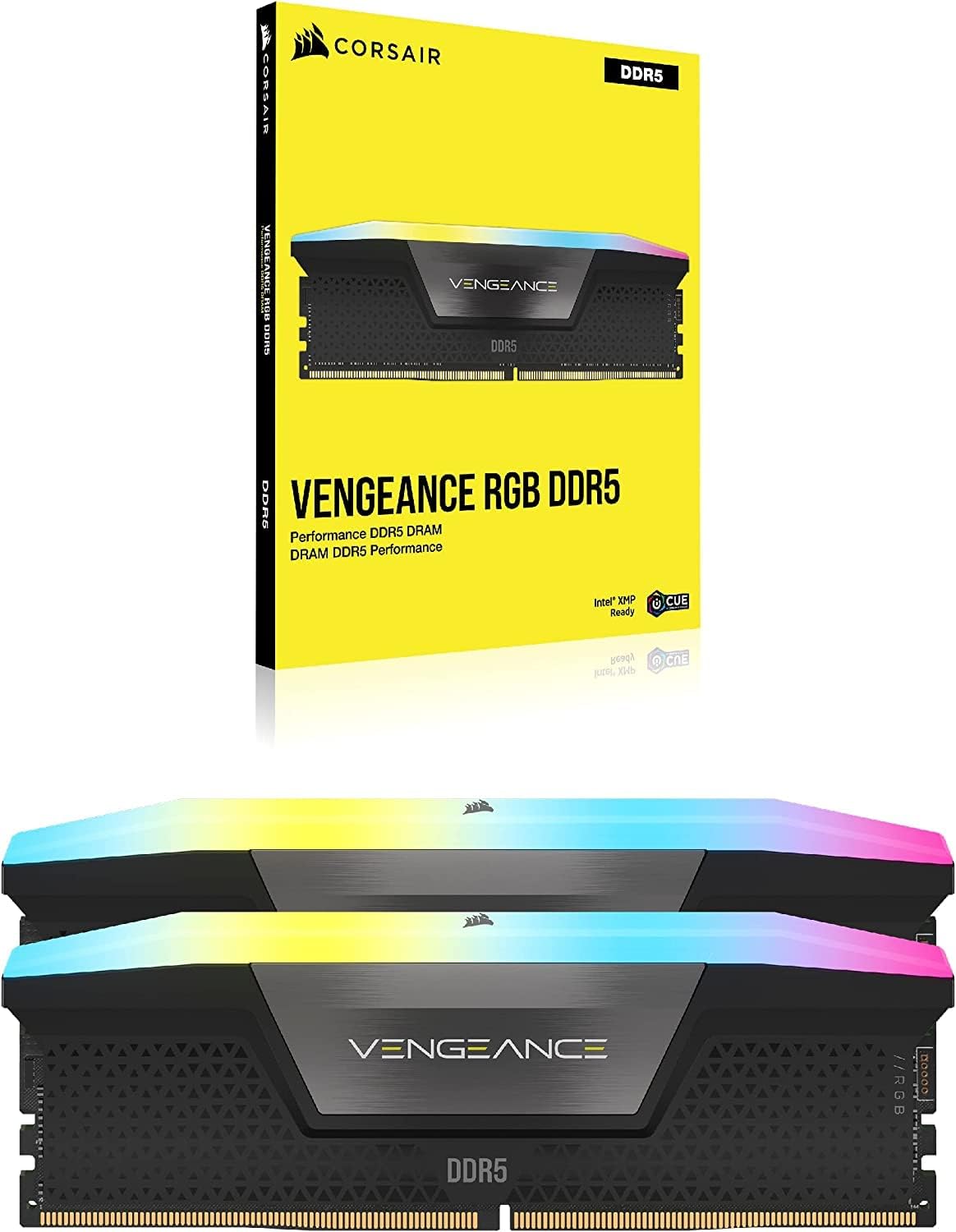 CORSAIR VENGEANCE RGB DDR5 RAM 32GB (2x16GB) 6400MHz CL36 Intel XMP iCUE Compatible Computer Memory - Black (CMH32GX5M2B6400C36)