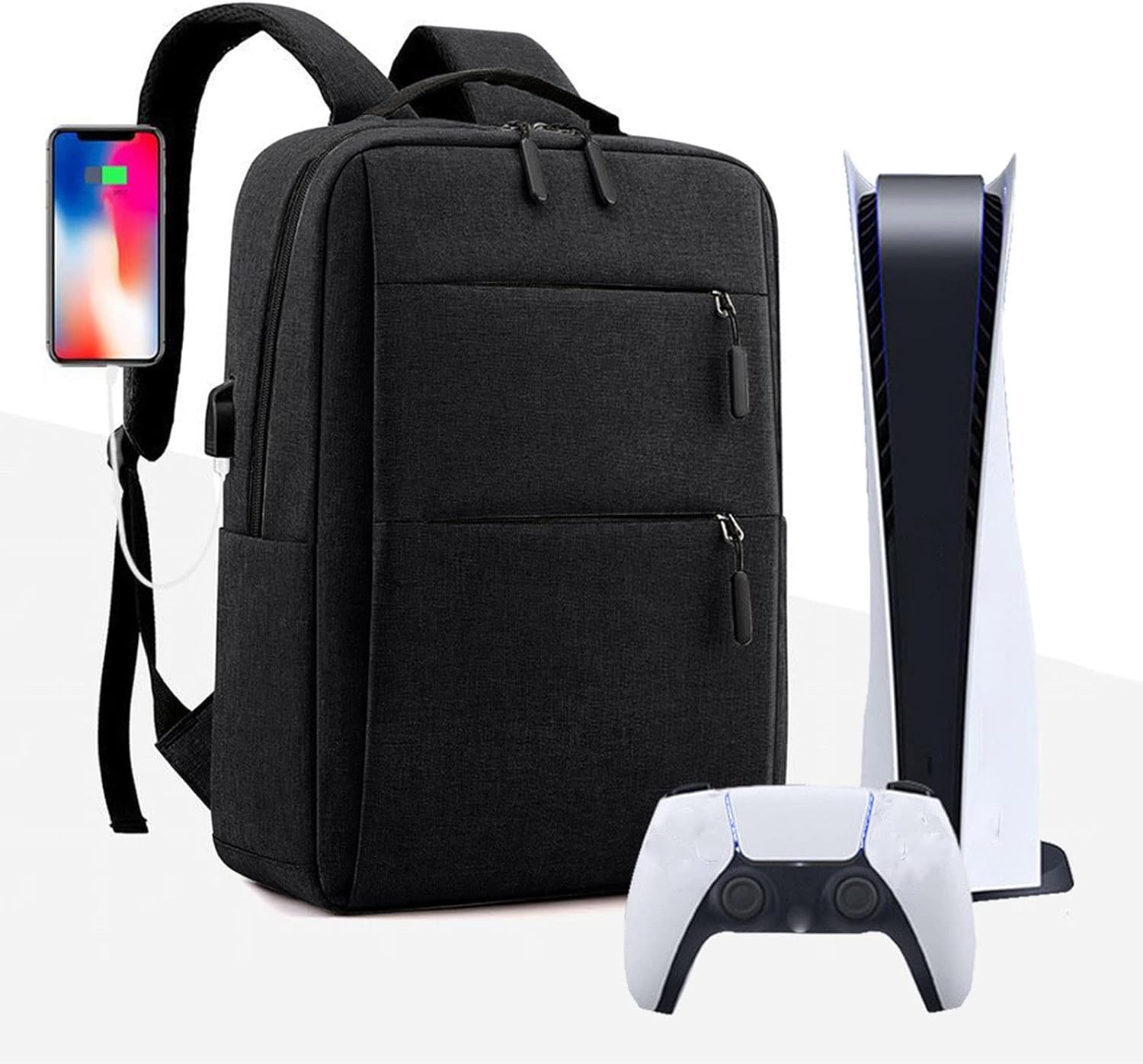 Laptop Backpack - for Tablets & Laptops up to 15.6" - Waterproof - Electronics Protection  - Scratchproof - Travel Friendly - Organized Compartments - USB Charge Port - Slim Casual Business Design - Heavy Duty - 42 x 12 x 30 cm - Black  Black Laptop Backpack Waterproof Electronics Protection