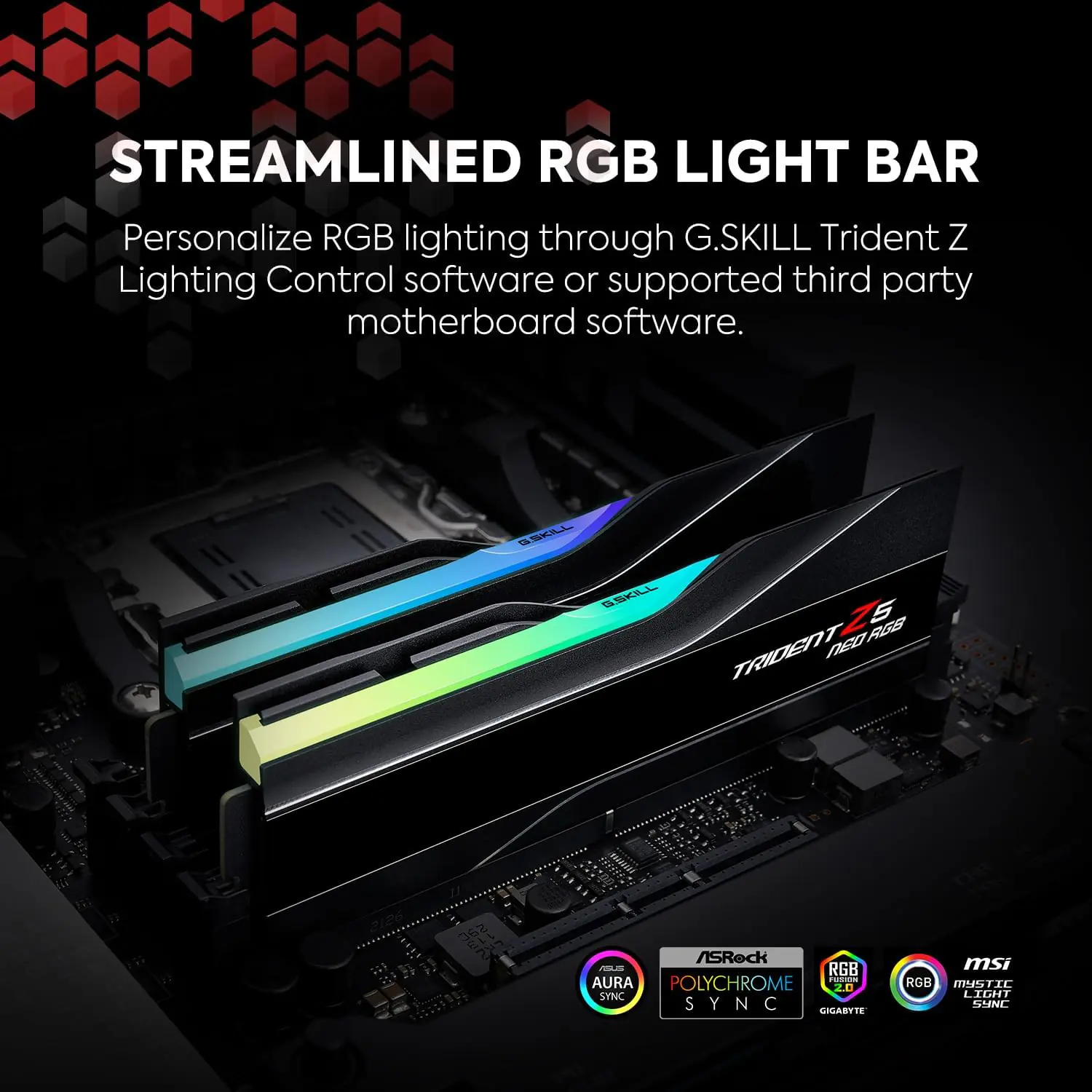 6000J3636F32GX2-TZ5N Trident Z5 Neo RGB DDR5 RAM Kit 64GB 6000MHz G.SKILL Trident Z5 Neo RGB Series (AMD Expo & Intel XMP 3.0) DDR5 RAM Kit 64GB (2x32GB) 6000MT/s (PC5 48000) CL36-36-36-96 1.35V Desktop Computer Memory U-DIMM - Matte Black (F5-6000J3636F32GX2-TZ5NR)