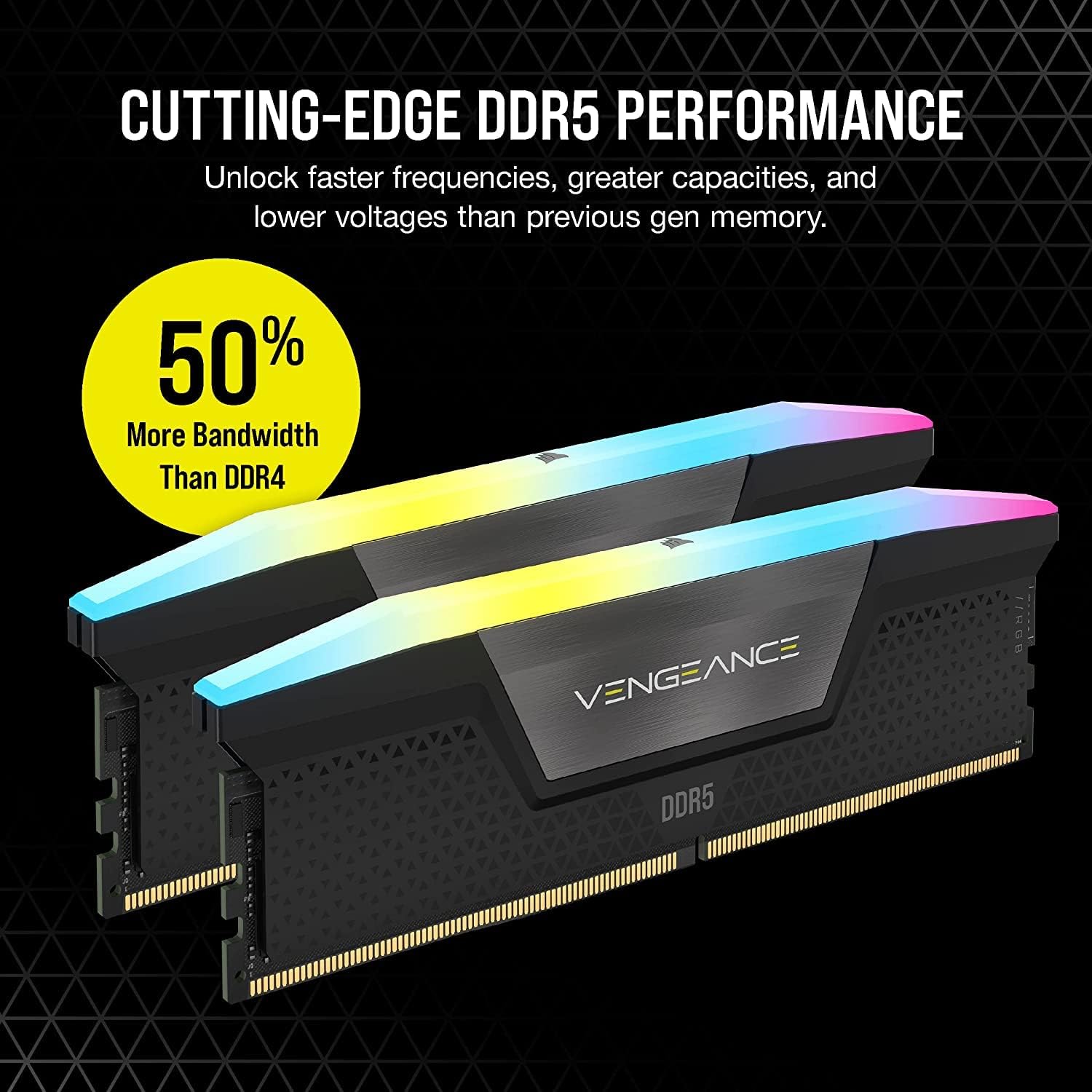 RGB DDR5 RAM 64GB 6000MHz CL40 CORSAIR VENGEANCE RGB DDR5 RAM 64GB 6000MHz CL40 Intel XMP iCUE (2x32GB)Compatible Computer Memory - Black ( CMH64GX5M2B6000C40 )