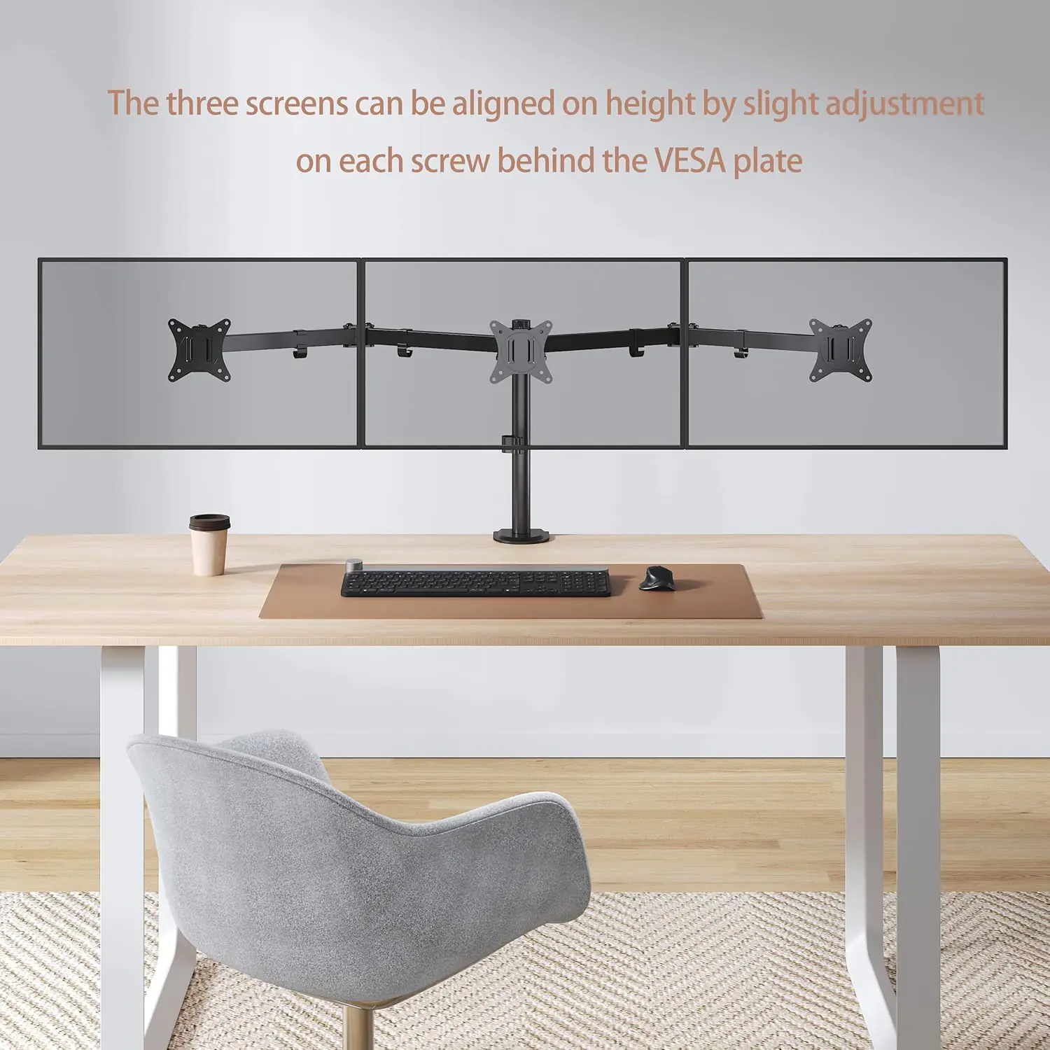 LDT66-C034 Triple-Monitor Monitor Holder Stand Triple-Monitor Steel Articulating Monitor Mount 3 Monitor Desk Mount for 3 Screens from 17 inch to 27 inches Screen Size