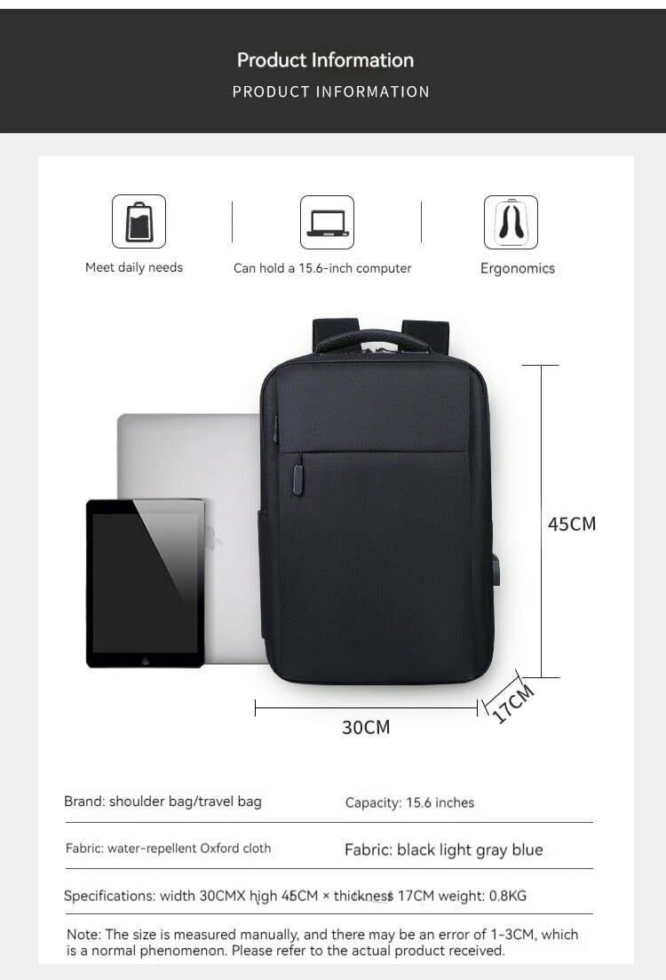 Business Slim Formal Laptop Backpack for up to 15.6 Inch - Durable Oxford Textile - USB Charging Port - Organized Compartments - Waterproof - Heavily Padded for Sensitive Electronics Impact Protection - BLACK Business Slim Formal Laptop Backpack BLACK