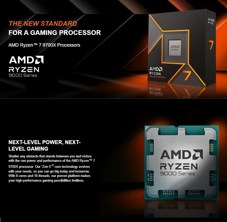 AMD-RYZEN7-9700X AMD Ryzen 7 9700X CPU Ryzen 7 9000 Series AMD Ryzen 7 9700X - Ryzen 7 9000 Series Granite Ridge (Zen 5) 8-Core 3.8 GHz - Socket AM5 65W - Radeon Graphics Processor