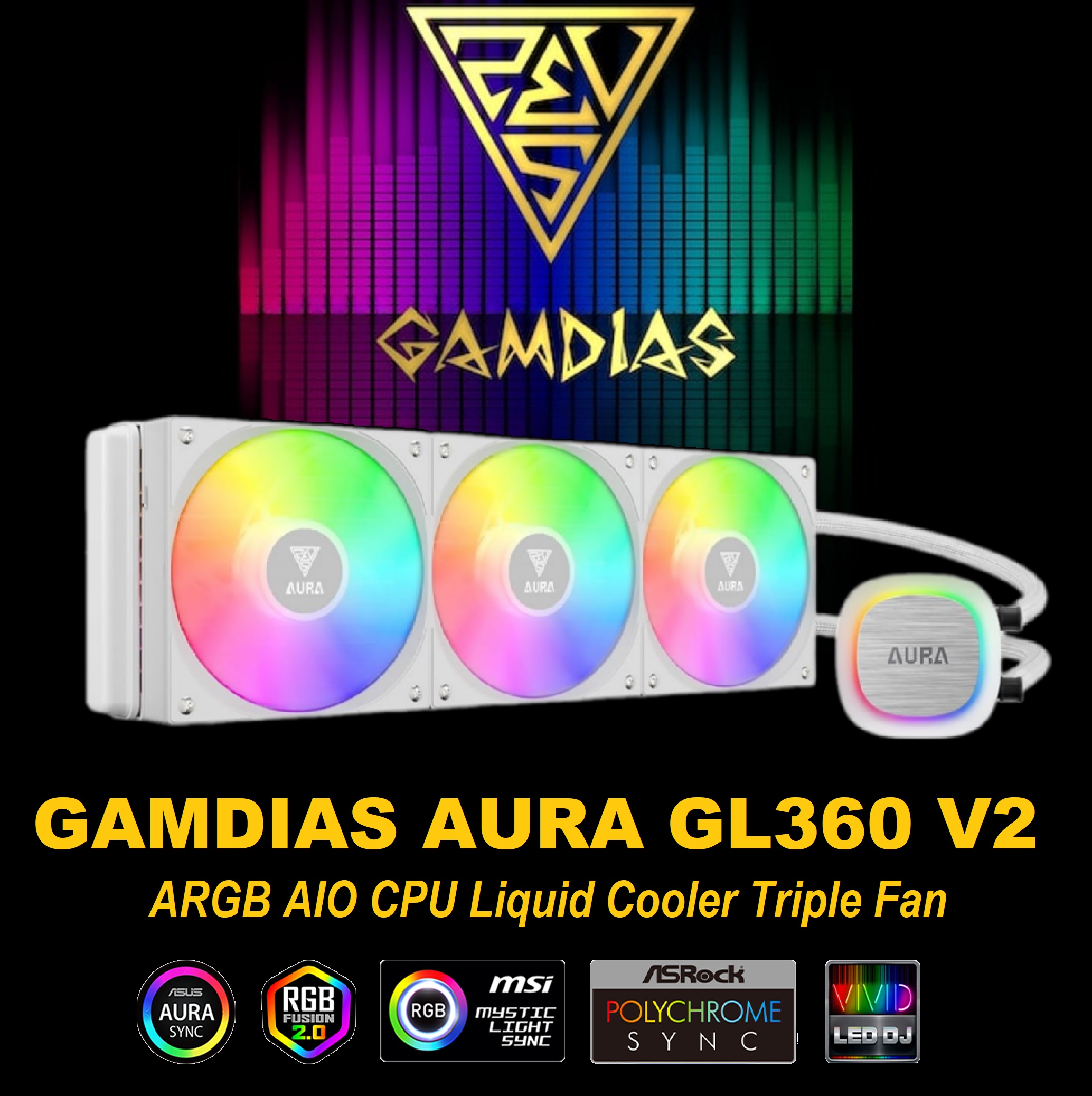 AURA-GL360-V2-W AURA GL360 V2 ARGB AIO CPU Liquid Cooler GAMDIAS AURA GL360 V2 Liquid CPU Cooler