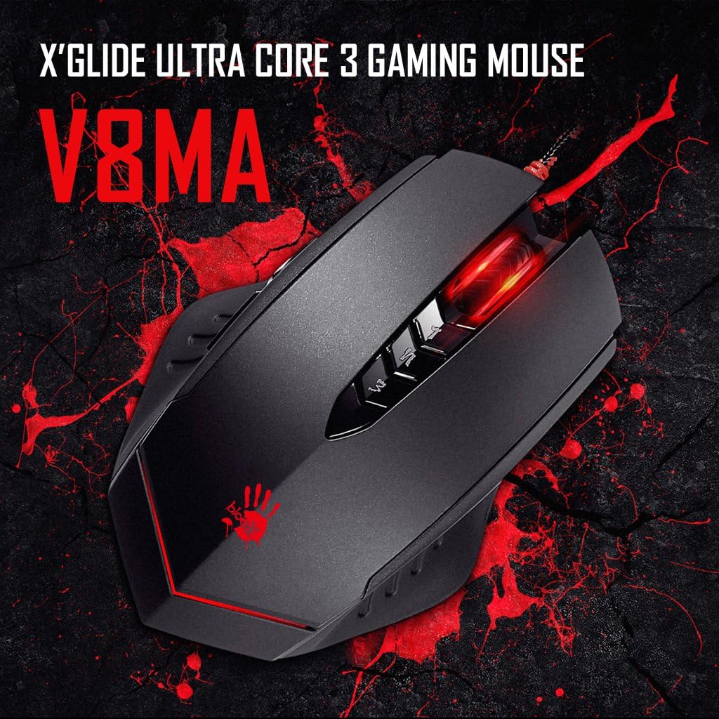 MS-BLOODY-V8MA V8MA Ultra Core 3 Optical PC Gaming Mouse BLOODY V8MA Ultra Core 3 Optical PC Gaming Mouse - 3200DPI with X'Glide Metal Mouse Feet for Precision Handling - 8 Programmable Buttons for Macros/Scripting/Automation - Ideal for Palm Grip 