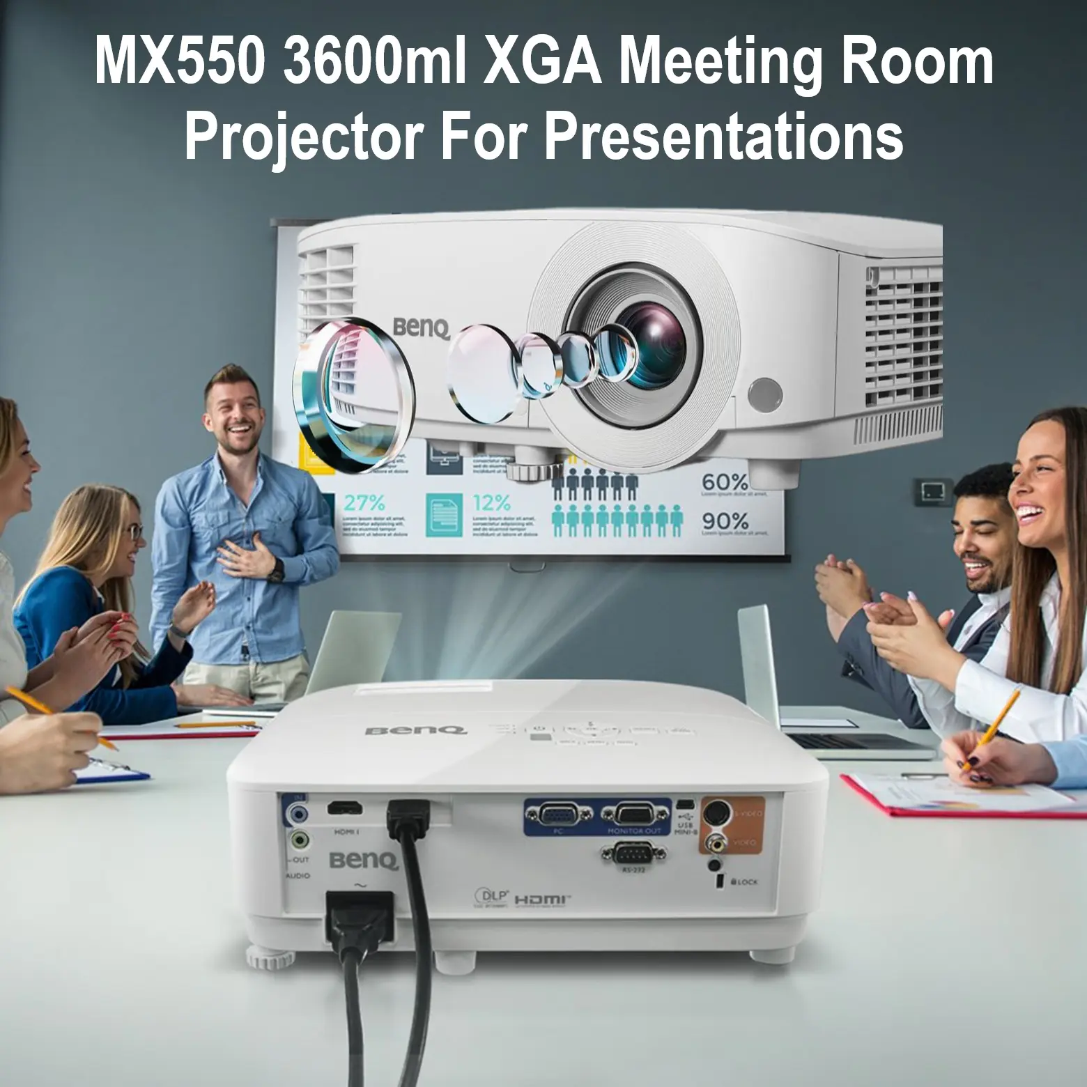 9H.JHY77.1HS BenQ MX550 3600ml XGA Meeting Room Projector BenQ MX550 3600ml XGA Meeting Room Projector For Presentations