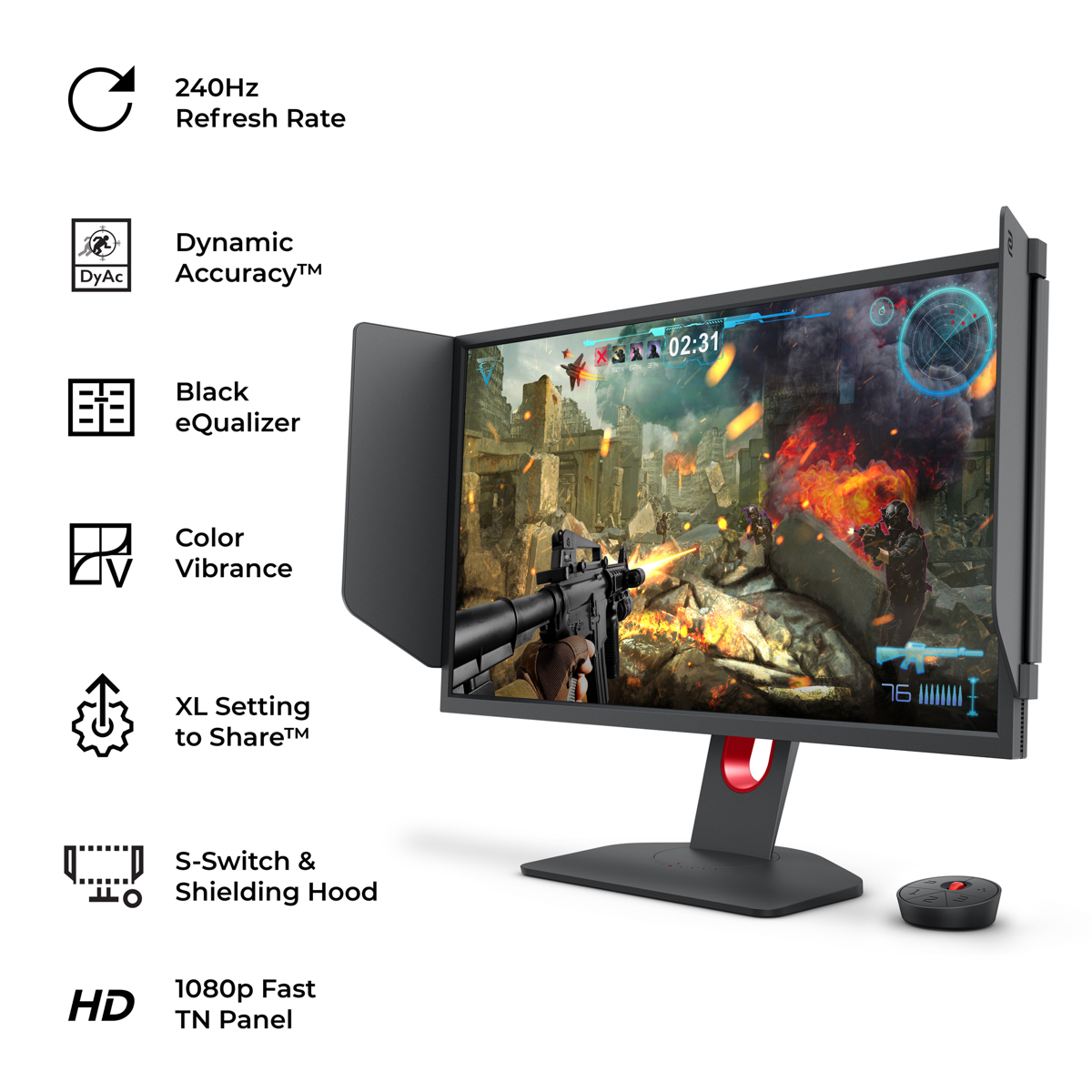 9H.LJNLB.QBP BenQ XL2546K eSports Monitor 25 inch 240Hz BenQ XL2546K eSports Monitor 24.5" 240Hz 0.5ms 1920 x 1080 - HDMI DisplayPort1.2 -Flicker-free Low Blue Light - ZOWIE LED Black eQualizer Color Vibrance DyAc+ S-Switch Shield - Height Adjust Gaming Monitor