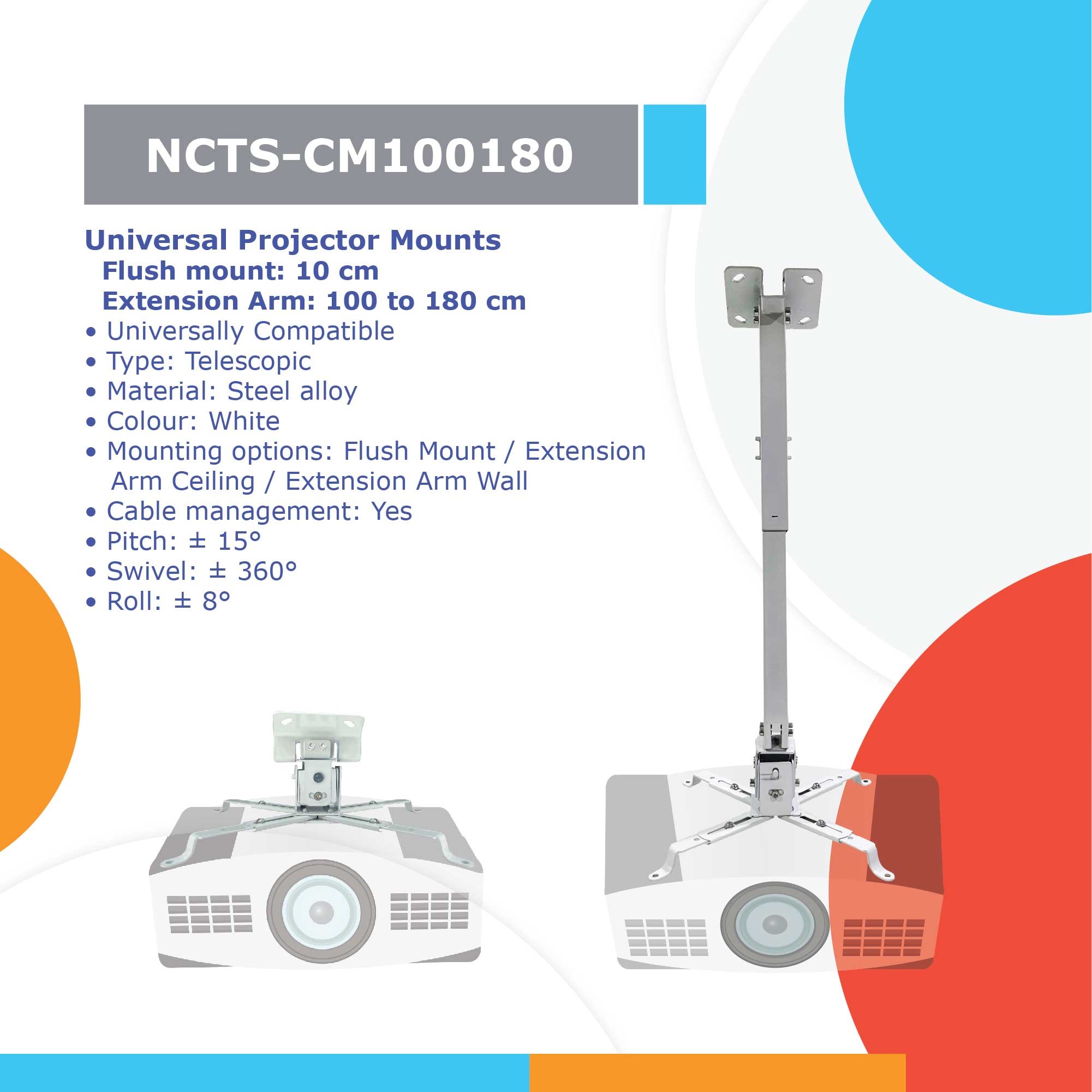 NCTS-CM100180 Projector Telescopic Heavy-Duty Steel Mount NCTS Universal Projector Mounts CM100180