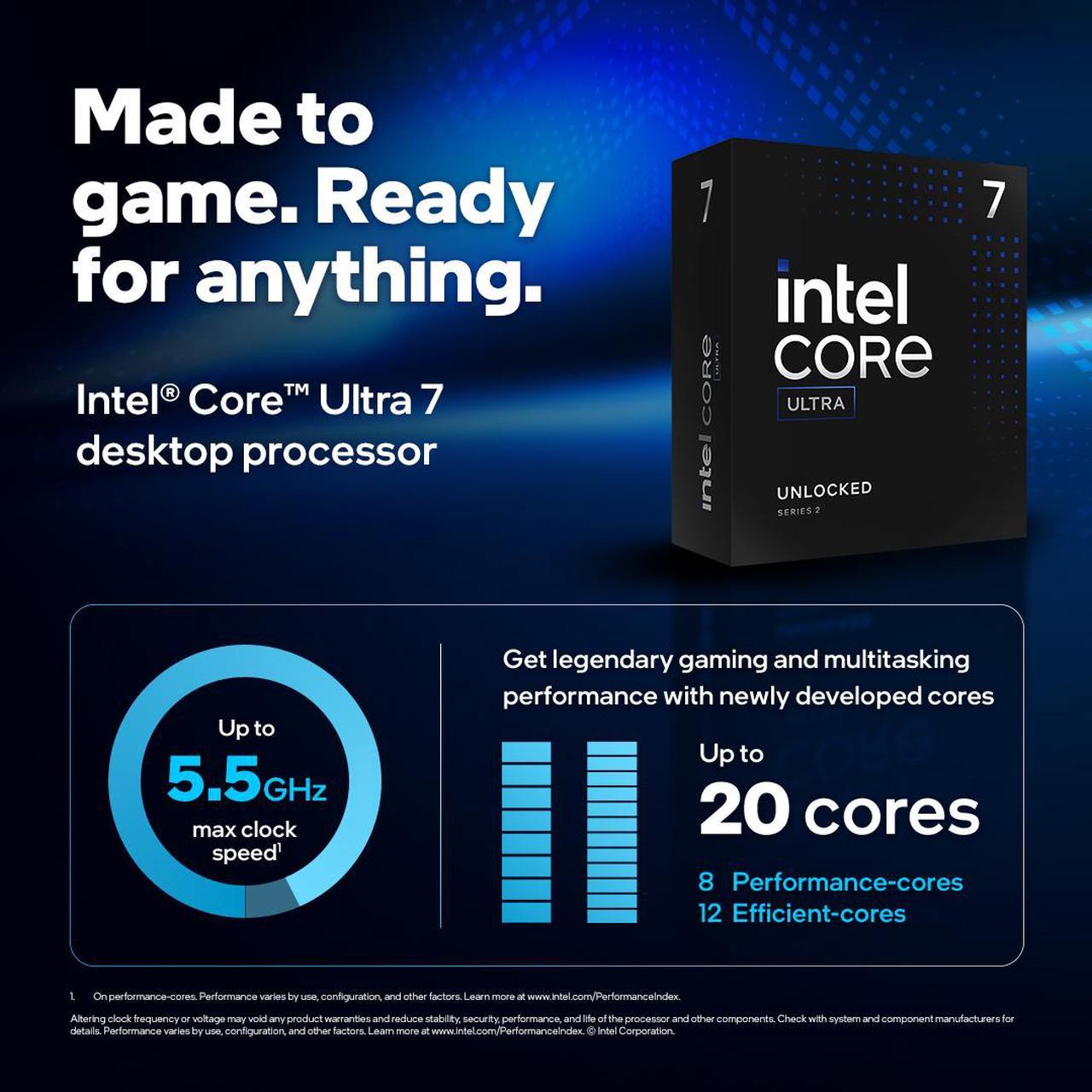 INTEL-ULTRA7-265K CPU Intel Core Ultra 7 Processor 265K CPU Intel® Core™ Ultra 7 Processor 265K  Arrow Lake 20 cores (8 P-cores + 12 E-cores) up to 5.5 GHz - LGA 1851 - 125W Thermal Design Power - Intel Graphics - BOXED Desktop Processor