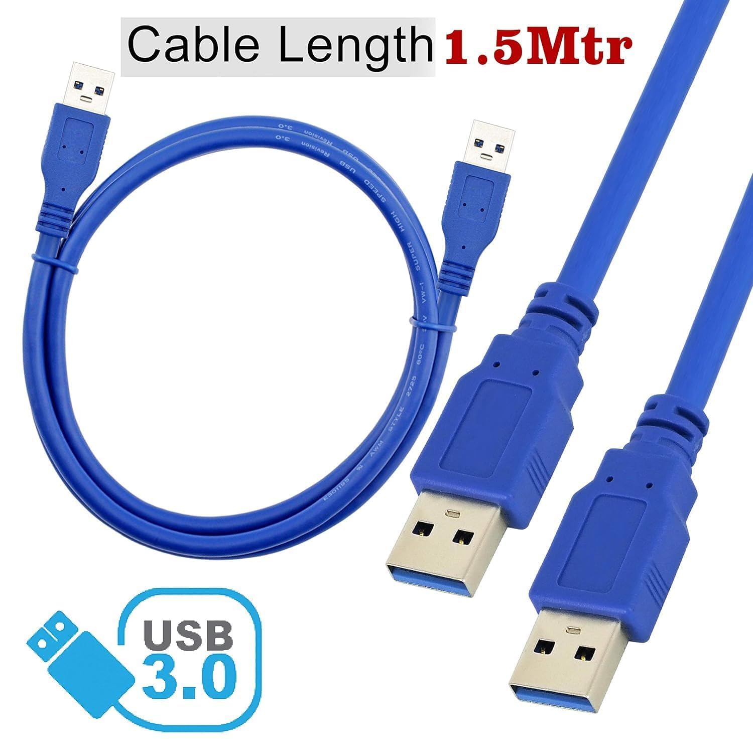 USB-M-M-1.5M-3.0 Cable 150cm USB 3 Type Male to Type A Male Cable 150 cm USB 3.0 Type A Male to Type A Male Peripherals - Fast Data Transfer for Hard Drive Enclosures