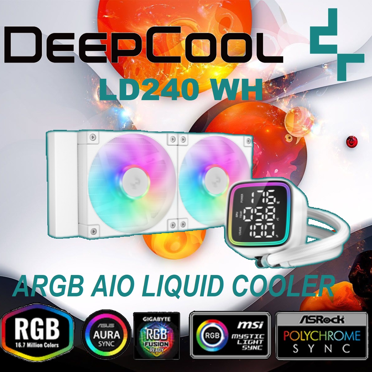 R-LD240-WHDMMN-G-1 DeepCool LD240 WH ARGB AIO WHITE LIQUID COOLER DeepCool LD240 WH ARGB AIO WHITE LIQUID COOLER