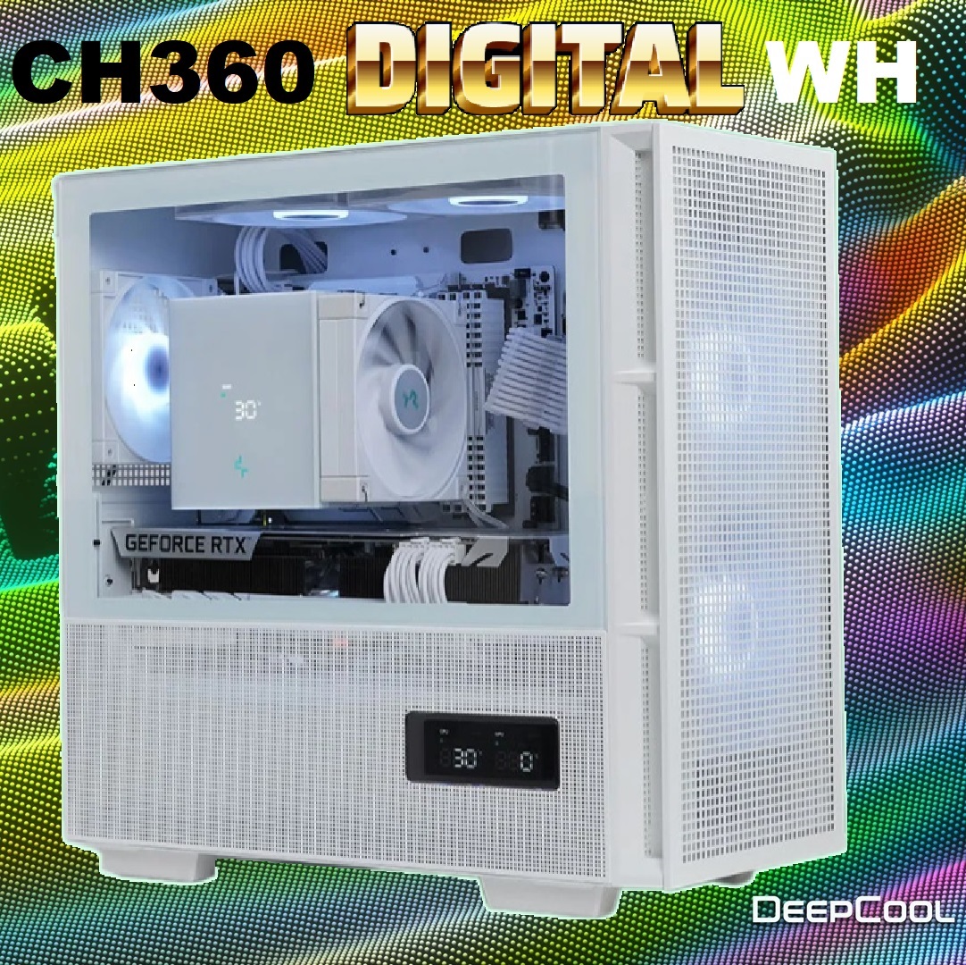 R-CH360-WHAPE3D-G-1 DEEPCOOL CH360 DIGITAL ARGB mATX Gaming Case DEEPCOOL CH360 DIGITAL WH ARGB mATX White Gaming Case - Supports Mini-ITX / Micro-ATX -  Build in One 120mm & Two 140mm ARGB Fans | REAL-TIME DUAL-STATUS DIGITAL DISPLAY  | USB3.0