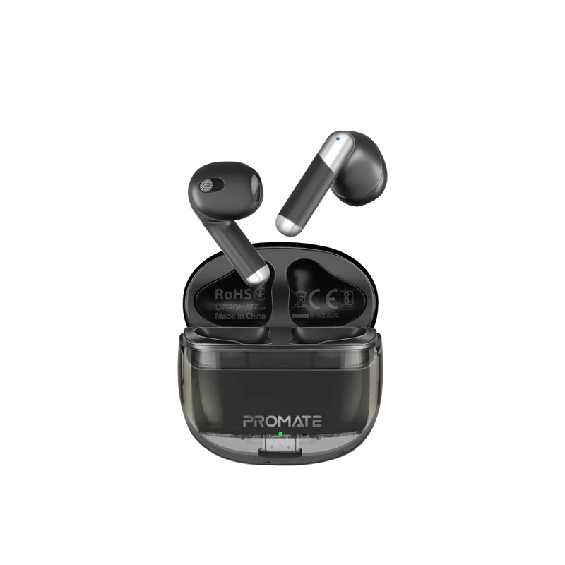 PROMATE Earbuds Noise Cancellation Bluetooth Black PROMATE High Definition Transparent TWS Earbuds with IntelliTouch - Active Noise Cancellation - Bluetooth V 5.3 - Compact Transparent Design - BLACK