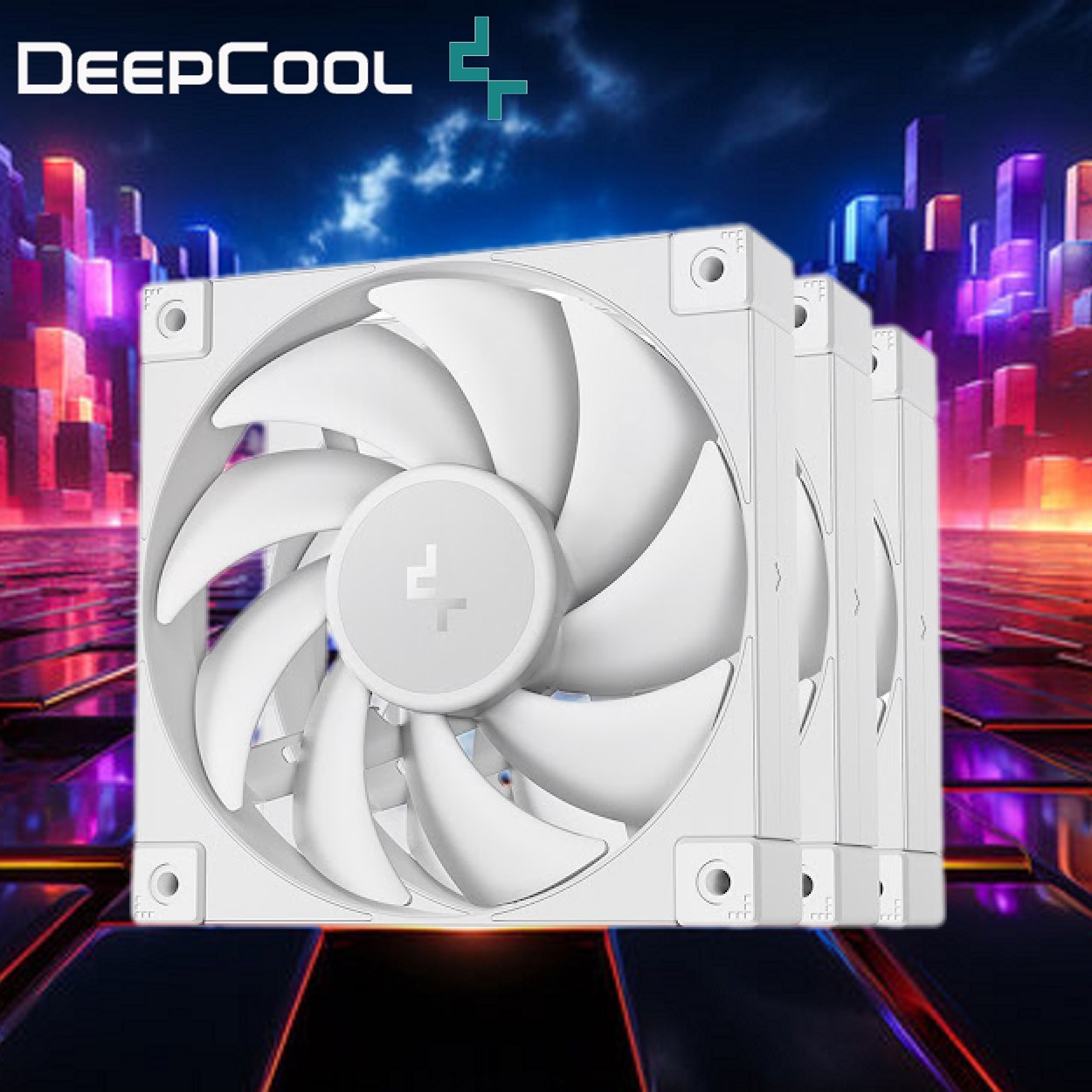 FD14-WH-3IN1 140mm PWM 4-Pin Daisy Chain 3 WHITE Fans DeepCool FD14 WH 140mm 3x FROST WHITE Fans ; 25.2 dB(A) Noiseless ; High Performance 4-Pin PWM Fan Outfitted With 8-Pin Connection In Frame To Daisy Chain ; Corner Rubber Pads