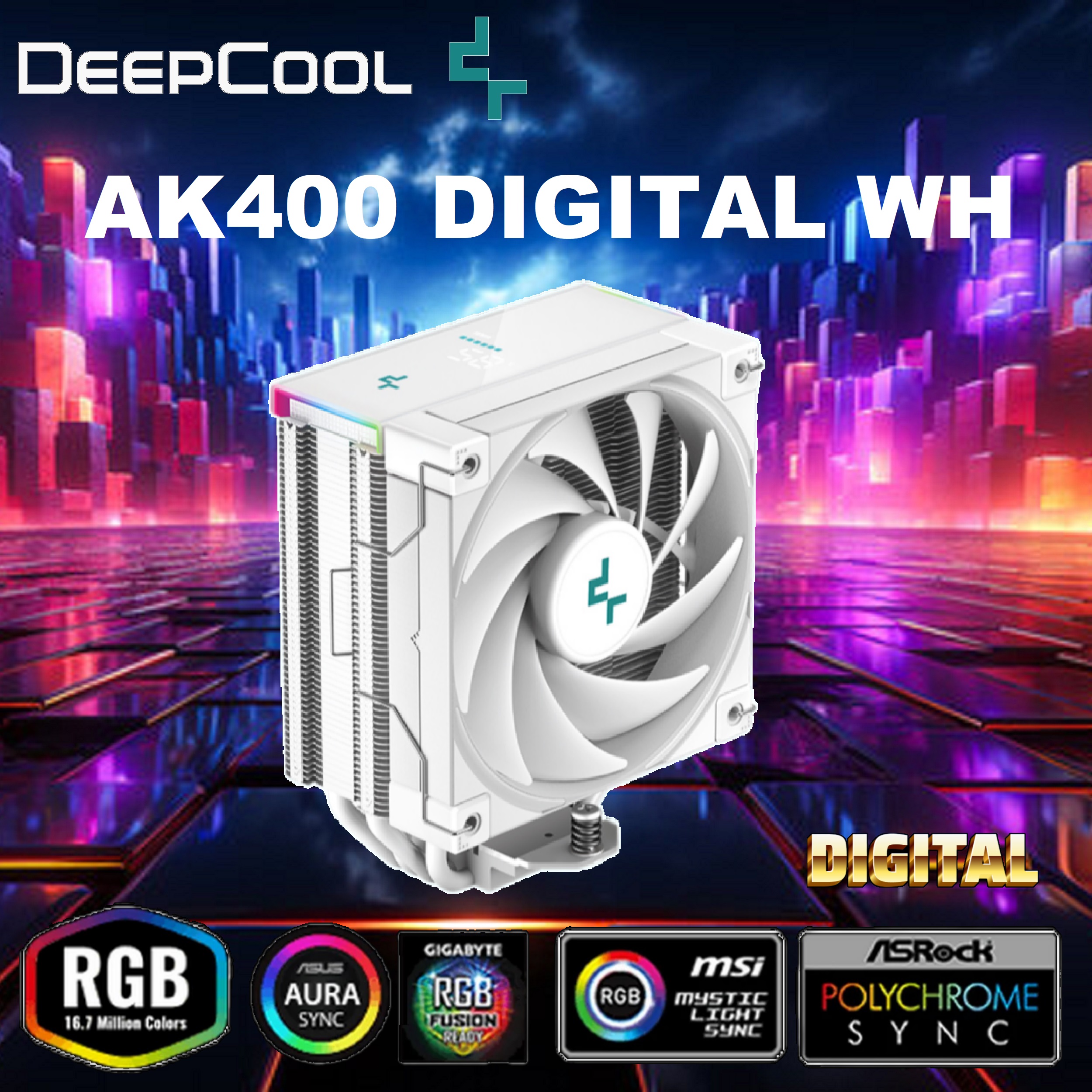 R-AK400-WHADMN-G AK400 DIGITAL WH ARGB White Air Cooler DeepCool AK400 DIGITAL WH ARGB White Air Cooler