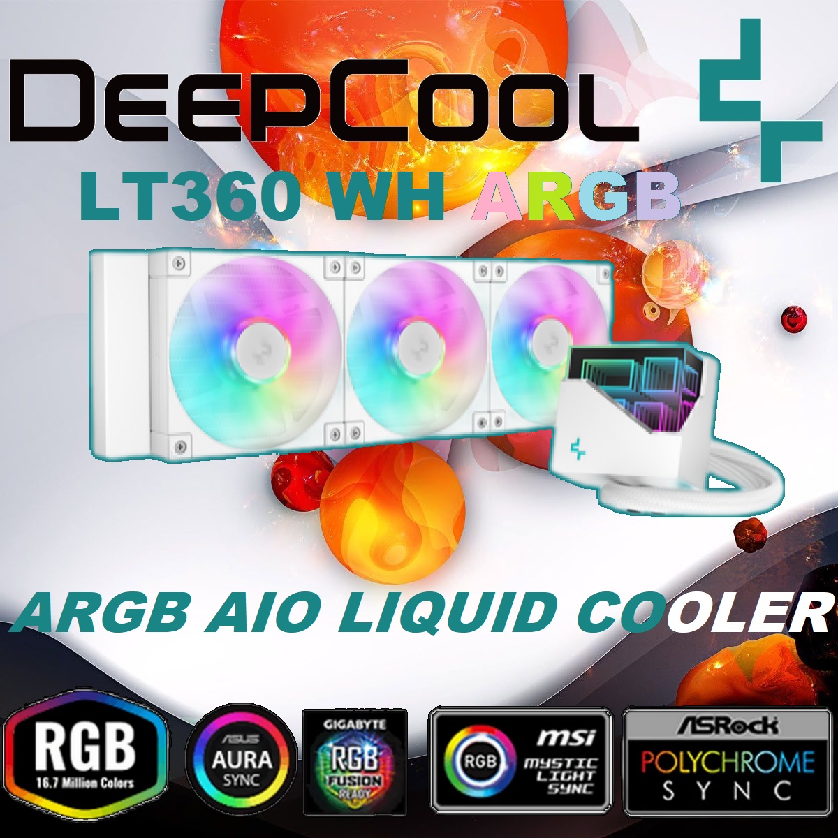 R-LT360-WHAMNC-G-1 DeepCool LT360 WH ARGB AIO WHITE LIQUID COOLER DeepCool LT360 WH ARGB AIO WHITE LIQUID COOLER