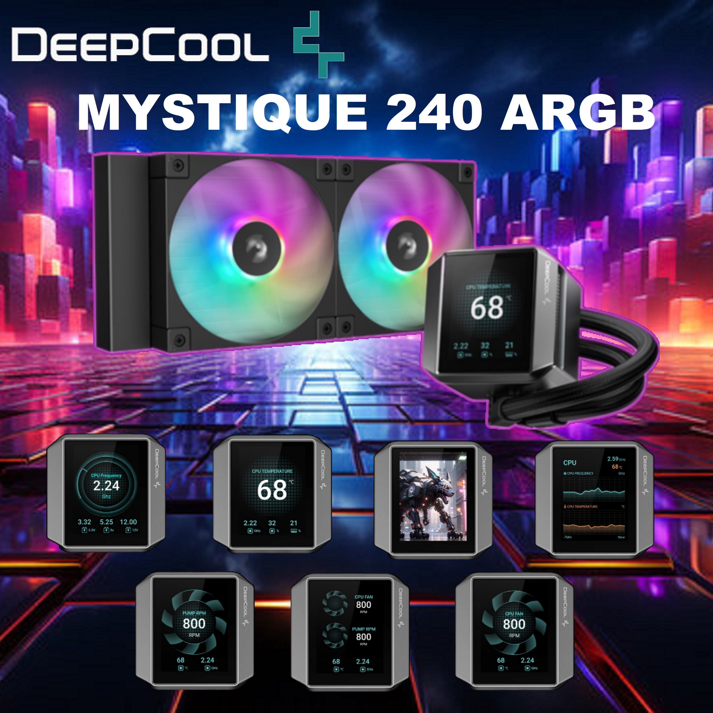 R-LX550-BKADSNC-G-1 DeepCool MYSTIQUE 240 ARGB AIO Liquid Cooler DeepCool MYSTIQUE 240 ARGB AIO Liquid Cooler