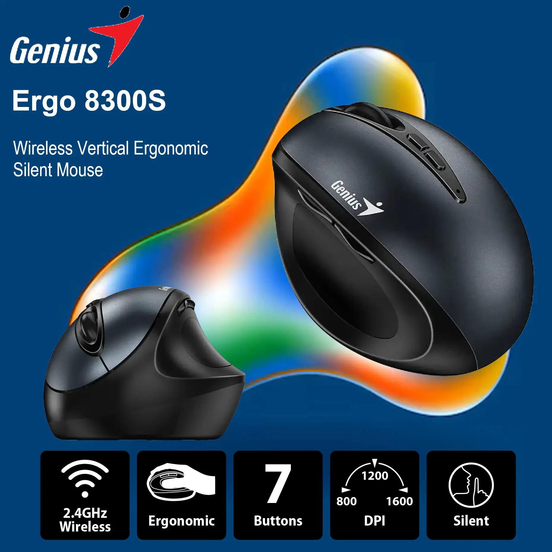 ERGO-8300S-G GREY Silent Wireless Vertical Ergonomic Mouse  Genius Ergo 8300S Wireless Vertical Ergonomic Silent Mouse