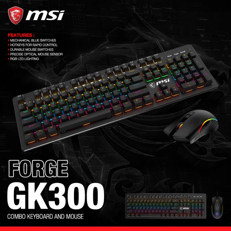 S11-04US20H-HH9 BLUE SWITCHES Gaming RGB Keyboard and Mouse MSI FORGE GK300 COMBO BLUE SWITCHES Gaming RGB Keyboard & Mouse