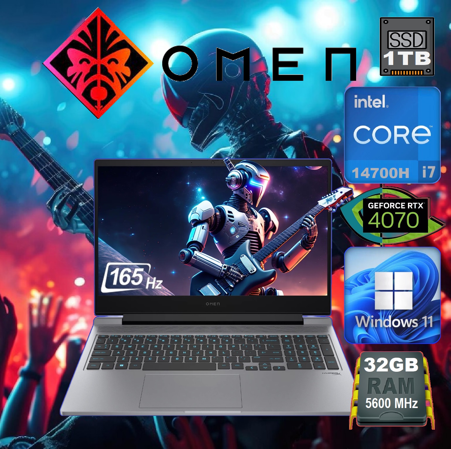 9V7E7UA#ABA HP OMEN i7-14700HX RTX 4070 32GB DDR5 RAM OMEN by HP 16-ae0001nr Intel® Core™ i7-14700HX