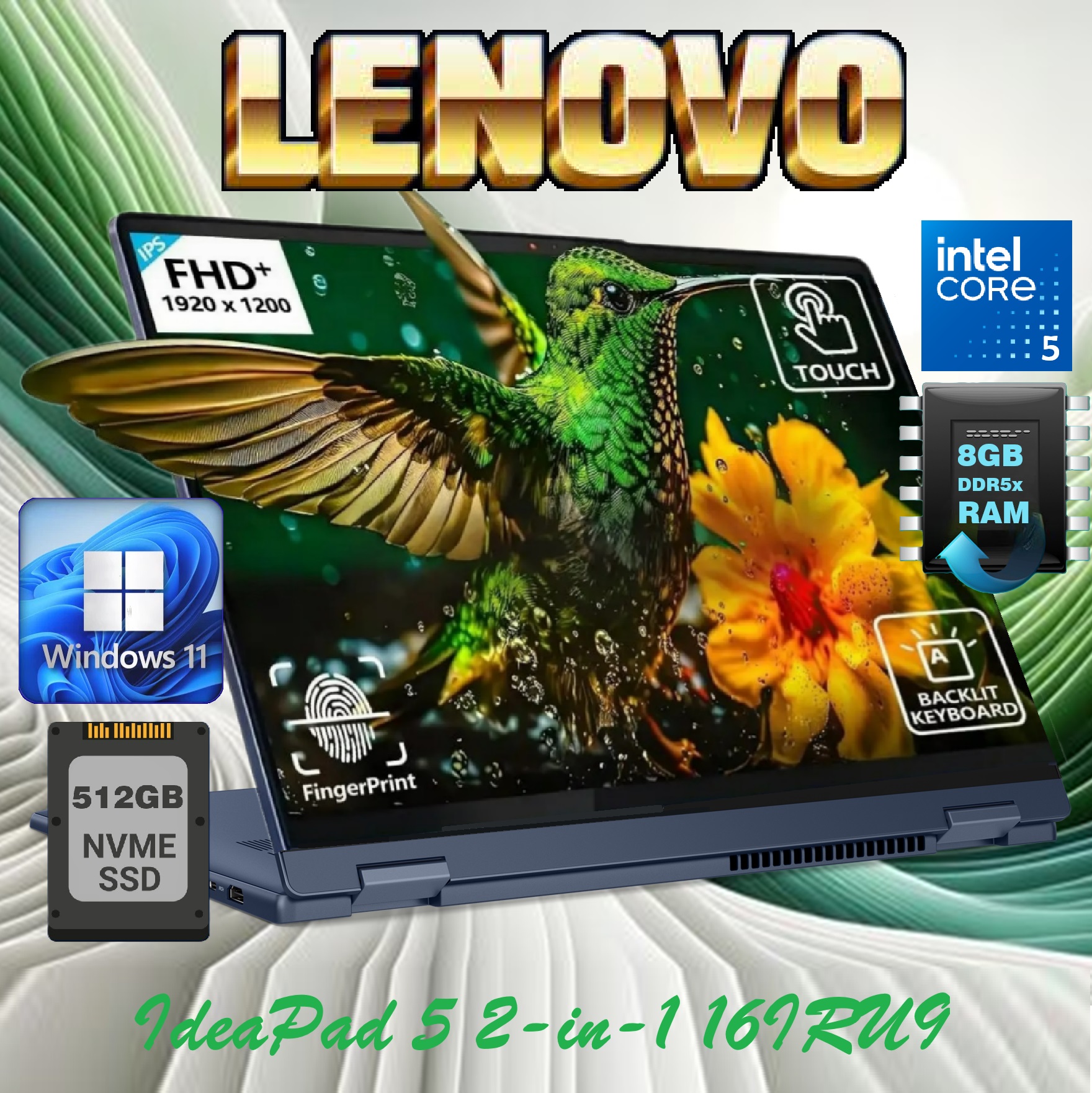 83DU0001US IdeaPad 2-in-1 Core 5 120U 16 inch TouchScreen LENOVO IdeaPad 5 2-in-1 16IRU9 Intel® Core™ 5 120U