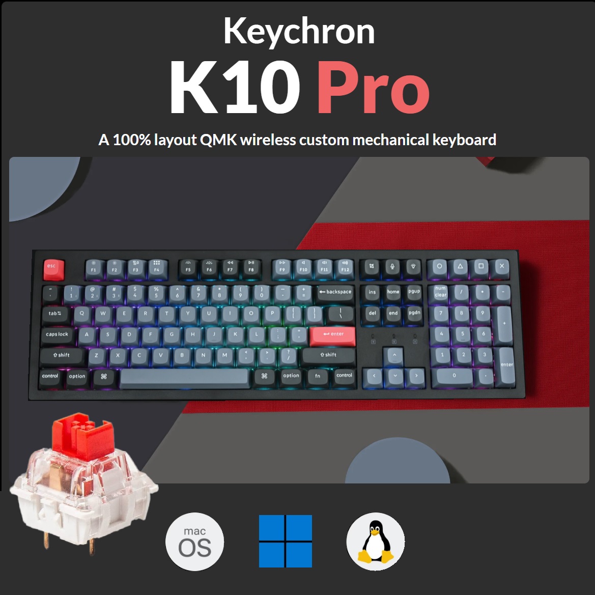 K10P-H1 QMK VIA Custom Wireless Mechanical Keyboard Keychron K10 Pro QMK/VIA Custom Wireless Mechanical Keyboard