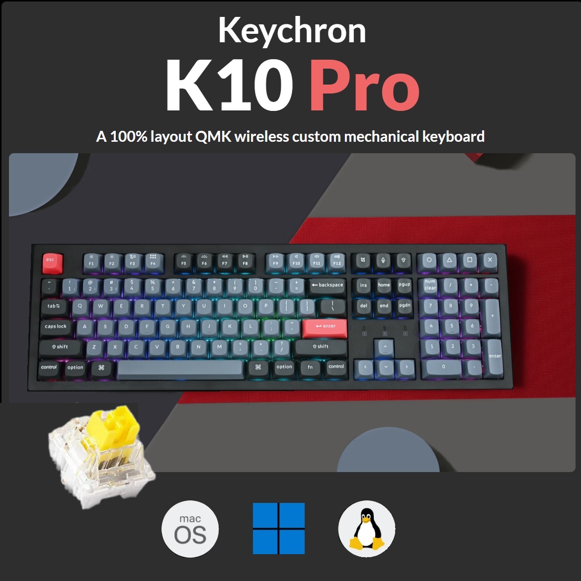 K10P-H4 Pro QMK VIA Mechanical Keyboard Banana Switch Keychron K10 Pro QMK/VIA Custom Wireless Mechanical Keyboard